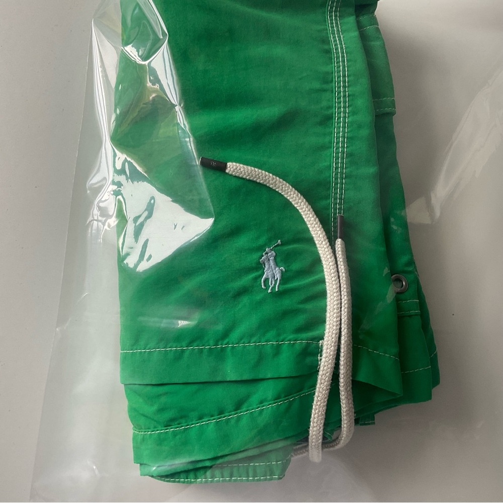 POLO RALPH LAUREN Swim Trunks Preppy Logo Classic Green Bathing Suit Mens Sz LT - Picture 13 of 14